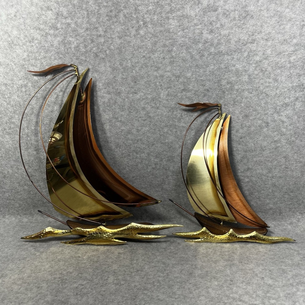 Vintage‎ Mid Century Sailboats Metal Wall Art Copper Brass MCM Modern Nautical
